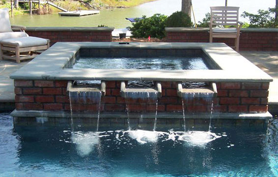 Spa Brick Surround Water Feature, Custom Pool, Inground Pools, Spas, Swimming Pools, The Clearwater Company, Columbia, SC