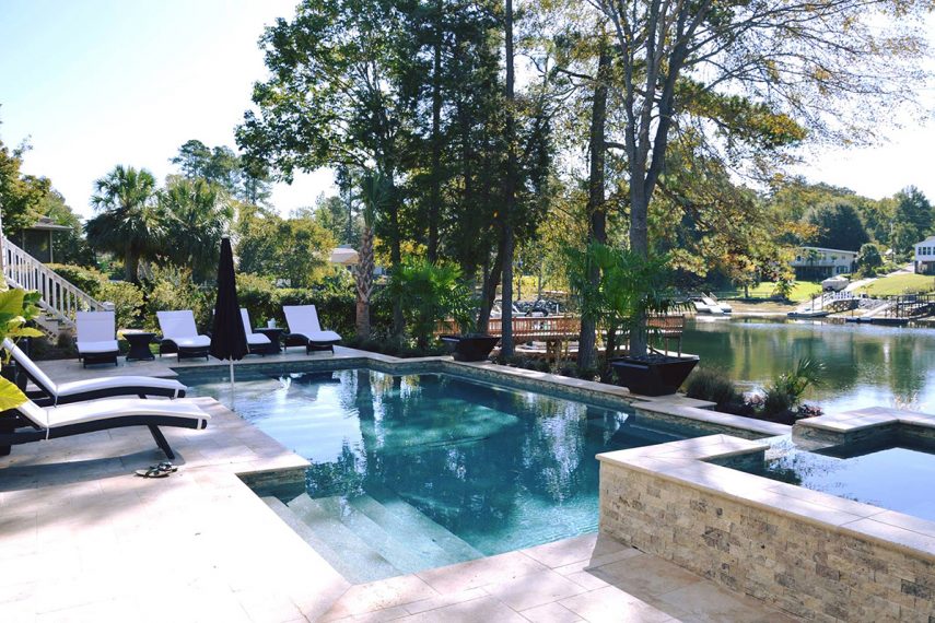 Spa with Tiled Front and Spillover into Pool Columbia SC The