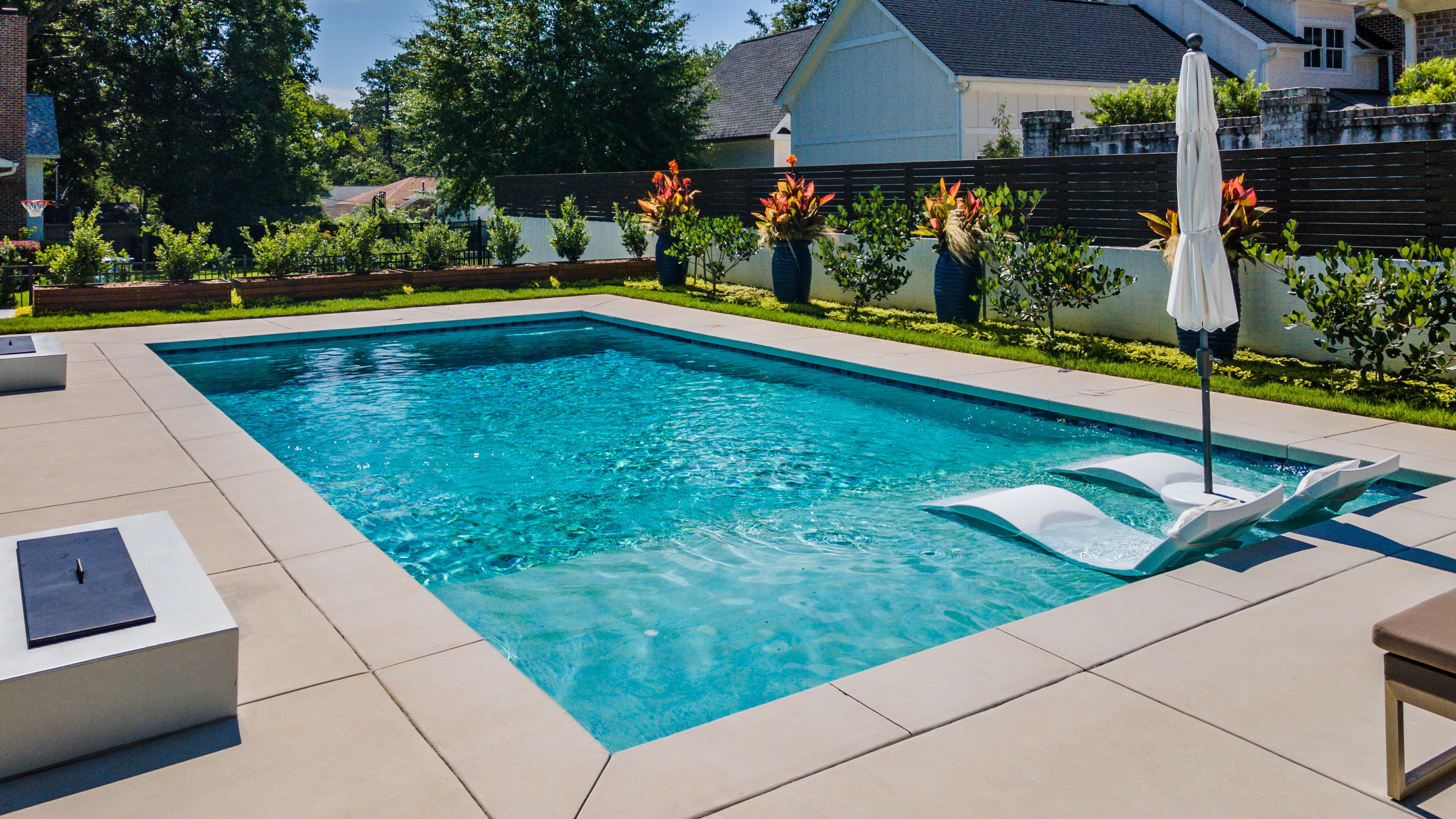 rectangle pool with beach entry